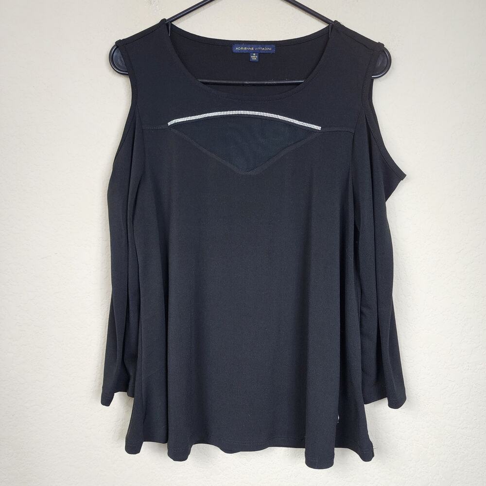 Adrienne Vittadini Medium Black Faux Diamond Rhinestone Top